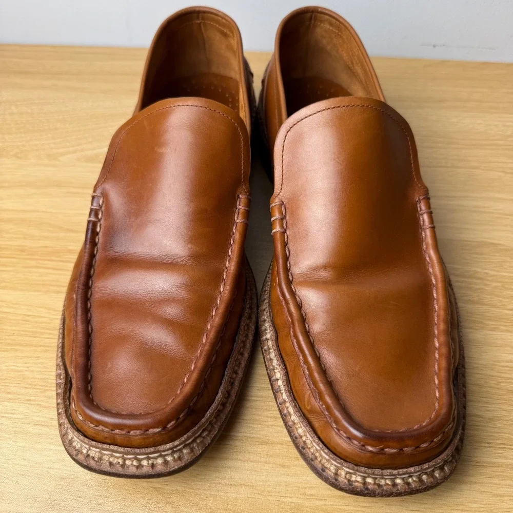Luciano‎ Barbera Leather Slip On Loafers Mens 10.5 Tan Italian Luxury Designer